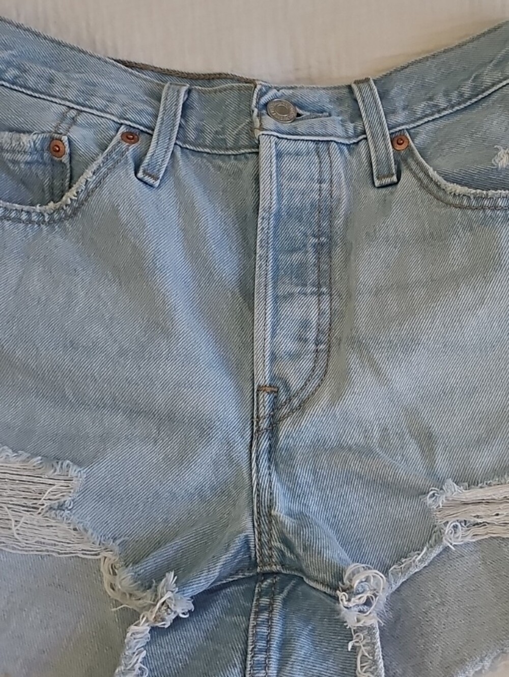 Women's Light Blue Distressed Denim Jean Shorts